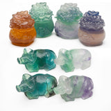Fluorite money bag and buffalo carvings【new!】