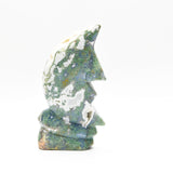 Moss agate moon face carvings