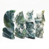 Moss agate moon face carvings