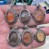 【S925 Sterling silver pendant 29 kind materials】Kunzite/amethsyt/lapis/moonstone/larimar/aurora 23/garnet/azurite