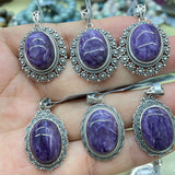 【S925 Sterling silver pendant 29 kind materials】Kunzite/amethsyt/lapis/moonstone/larimar/aurora 23/garnet/azurite