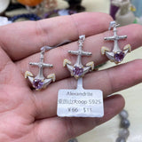 【S925 Sterling silver pendant 29 kind materials】Kunzite/amethsyt/lapis/moonstone/larimar/aurora 23/garnet/azurite