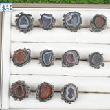 Nature Agate geode S925 silver rings