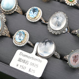 Tourmaline/Larimar/Citrine/Topaz/dumortierite/emerald/Star Rose Qtz/ agate geode/Angel Feather S925 silver rings