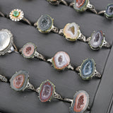 Tourmaline/Larimar/Citrine/Topaz/dumortierite/emerald/Star Rose Qtz/ agate geode/Angel Feather S925 silver rings