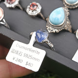 Tourmaline/Larimar/Citrine/Topaz/dumortierite/emerald/Star Rose Qtz/ agate geode/Angel Feather S925 silver rings