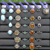 Larimar/Dendritic Qtz/Emerald/Flower Amber/Sillimanite/Silver rutilated S925 Sterling silver ring and pendent