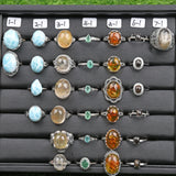 Larimar/Dendritic Qtz/Emerald/Flower Amber/Sillimanite/Silver rutilated S925 Sterling silver ring and pendent