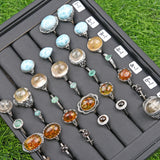 Larimar/Dendritic Qtz/Emerald/Flower Amber/Sillimanite/Silver rutilated S925 Sterling silver ring and pendent