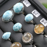 Larimar/Dendritic Qtz/Emerald/Flower Amber/Sillimanite/Silver rutilated S925 Sterling silver ring and pendent