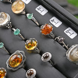 Larimar/Dendritic Qtz/Emerald/Flower Amber/Sillimanite/Silver rutilated S925 Sterling silver ring and pendent