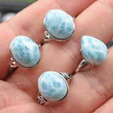 Larimar/Dendritic Qtz/Emerald/Flower Amber/Sillimanite/Silver rutilated S925 Sterling silver ring and pendent