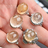 Larimar/Dendritic Qtz/Emerald/Flower Amber/Sillimanite/Silver rutilated S925 Sterling silver ring and pendent