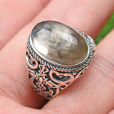 Larimar/Dendritic Qtz/Emerald/Flower Amber/Sillimanite/Silver rutilated S925 Sterling silver ring and pendent