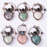 【Hot Sale】 moon with Crystal heart/oval handmade pendent