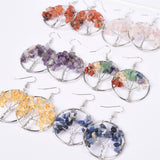 【crystal lifetree Earings ∅3.5cm】nature crystal quartz handmade lifetree Earings