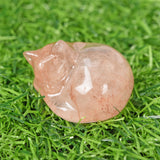 hand carved sleeping Cat High Quality Crystal Animal Folk Crafts quartz jade Sleeping Cat For Gifts