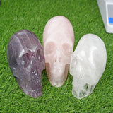 big size rose quartz/clear quartz/fluorite skull