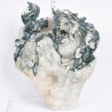 Moss agate with druzy dragon carving