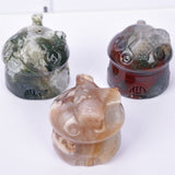 big size Flower/Moss agate Ocean jasper mushroom house carving