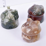 big size Flower/Moss agate Ocean jasper mushroom house carving