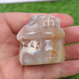 big size Flower/Moss agate Ocean jasper mushroom house carving