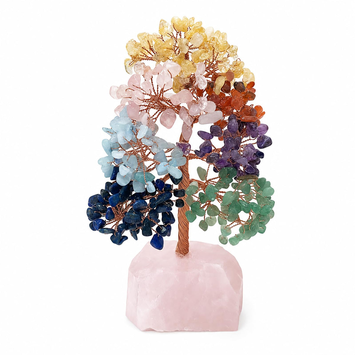 7 Chakra Tree of Life Tree with Raw Rose Quartz Base