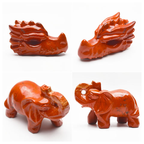 Red jasper carvings【Elephant&Dragon head】