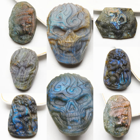 Labradorite flat pendant carvings【 3 designs，Strong flash 】