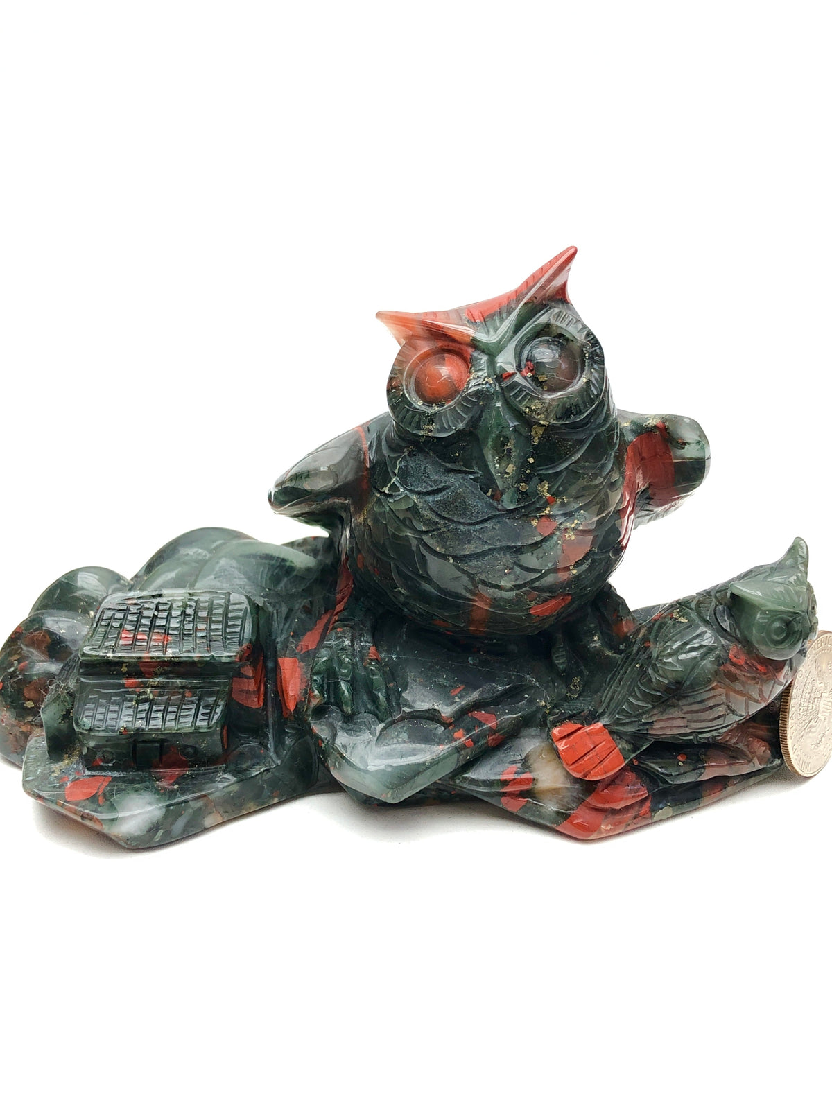 African bloodstone owl carving