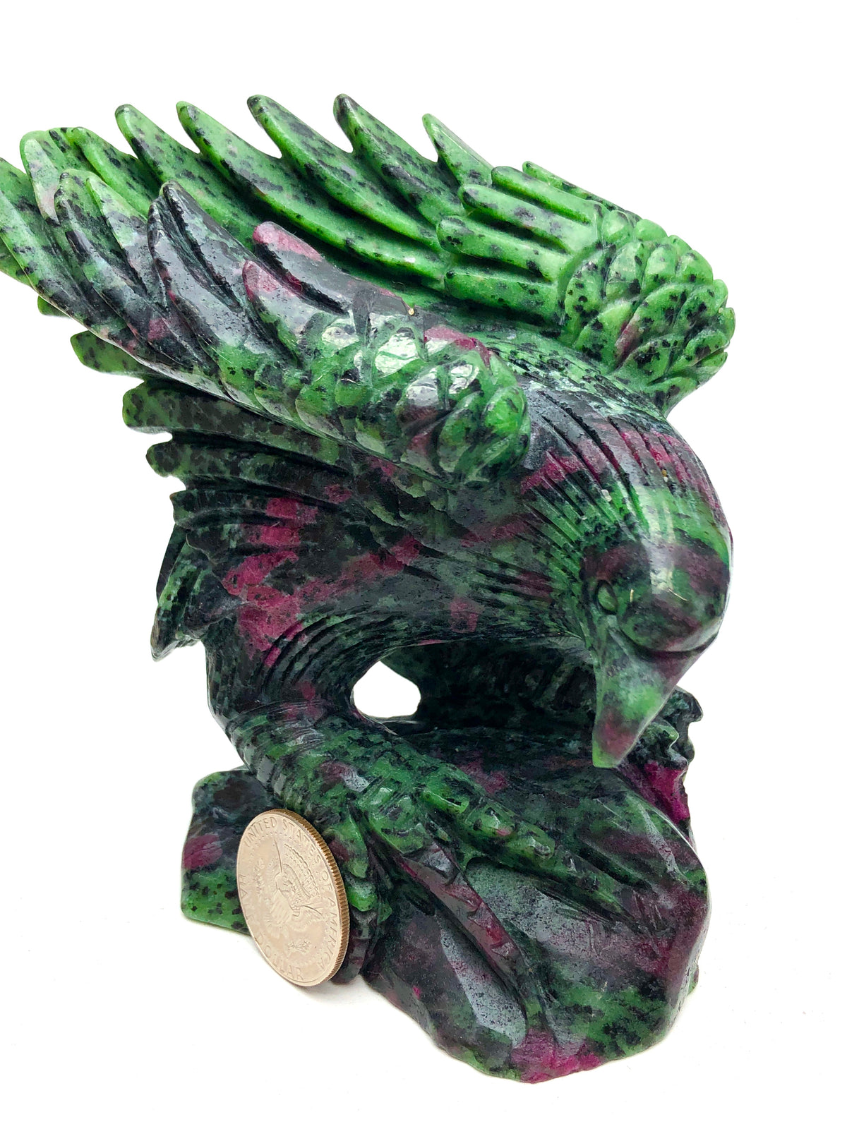 Ruby in zoisite hawk carving