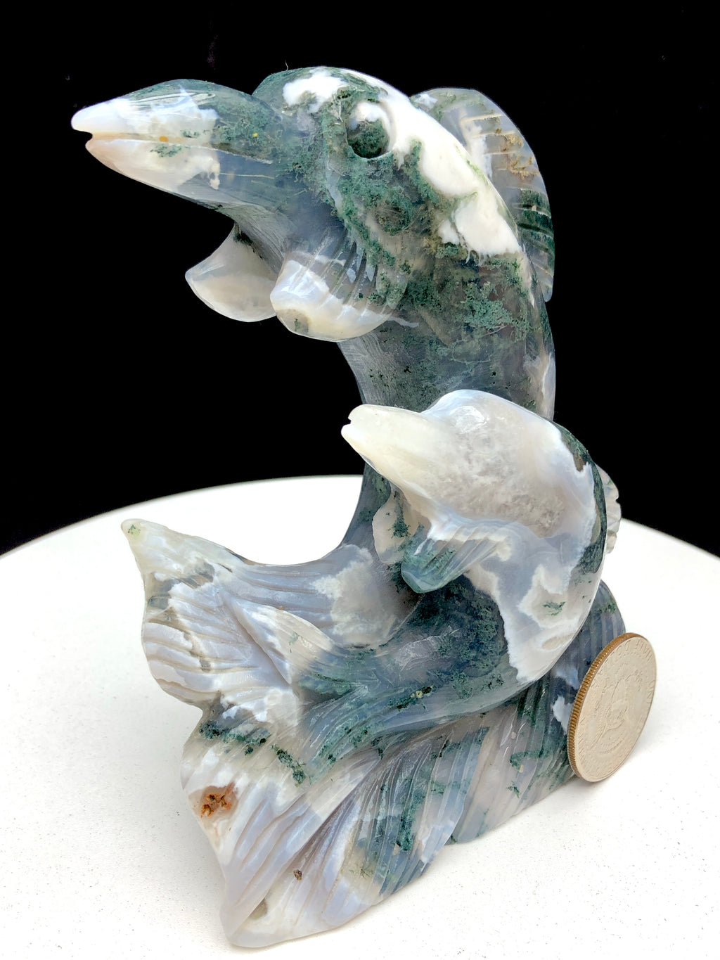 moss agate Dophin carving