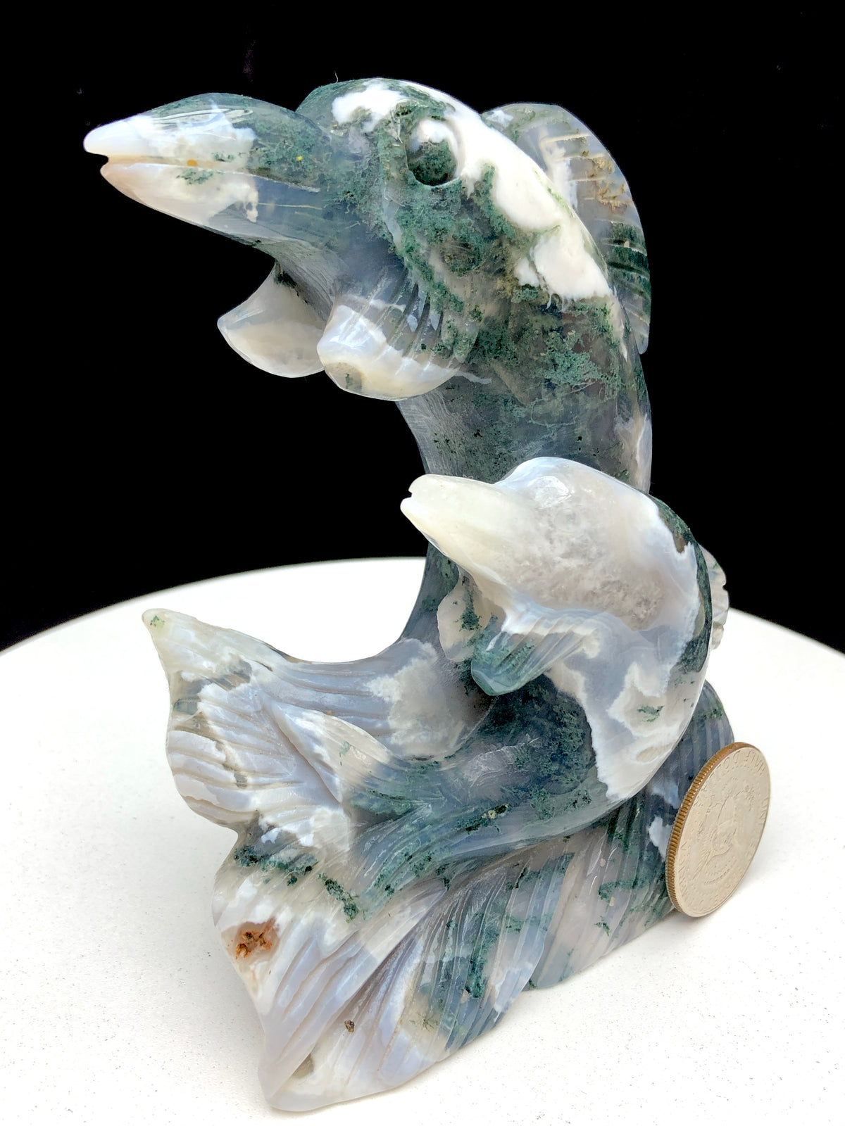 moss agate Dophin carving
