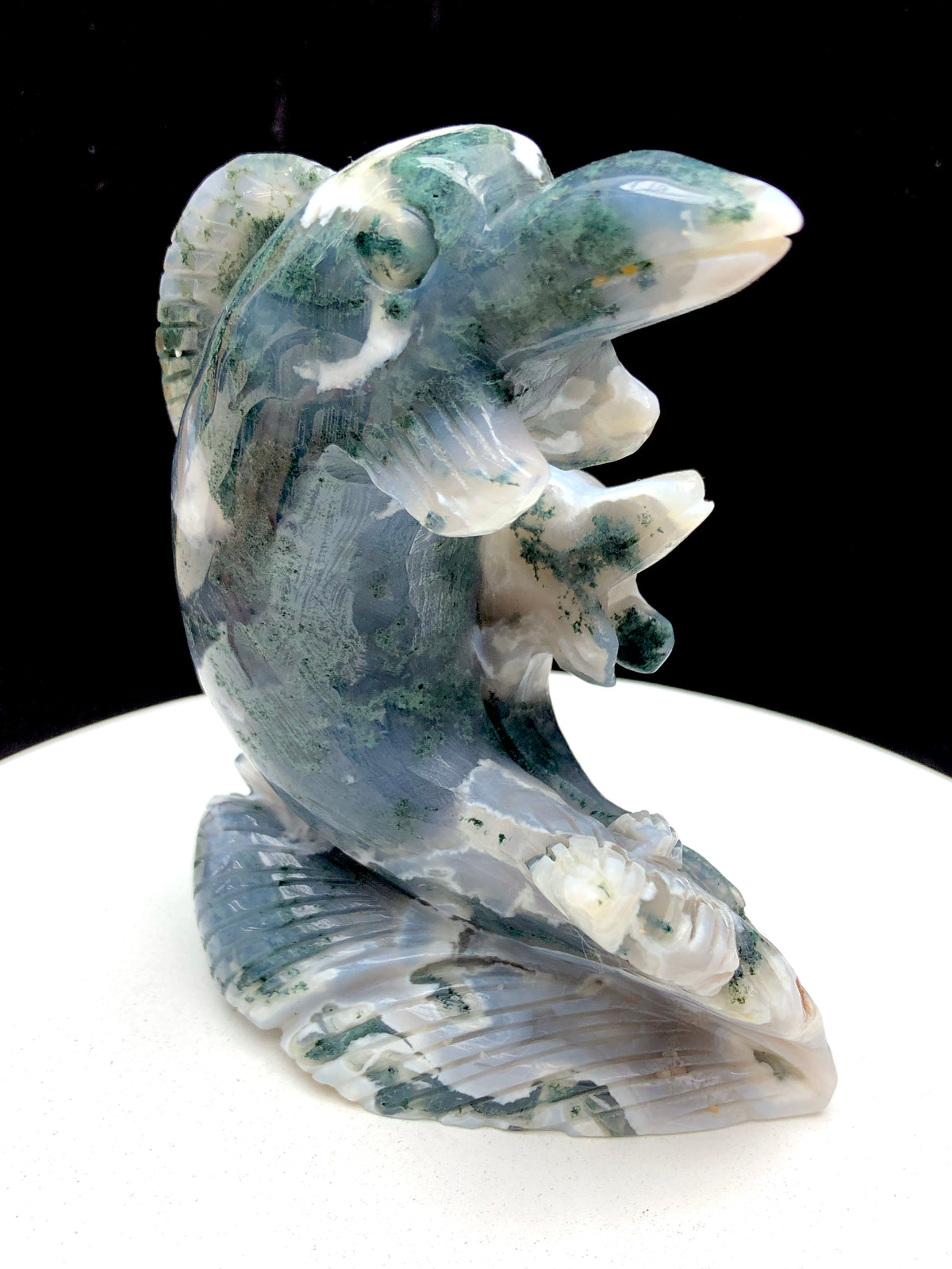 moss agate Dophin carving