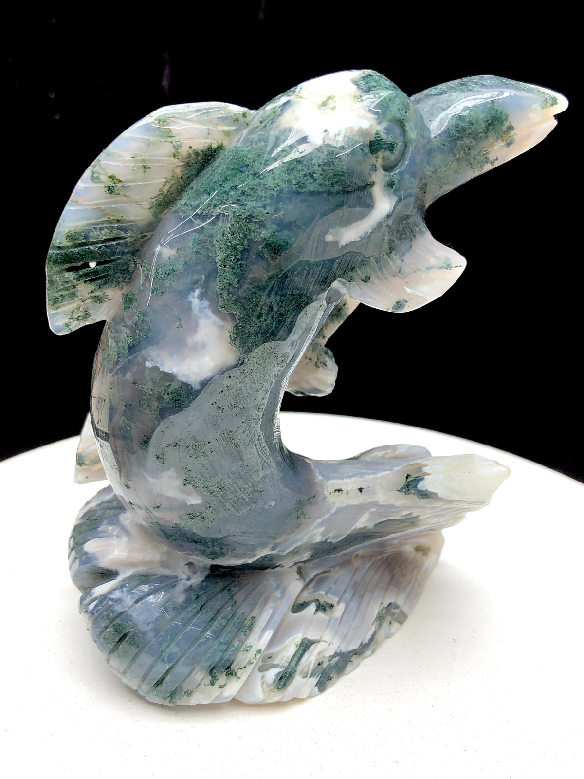 moss agate Dophin carving
