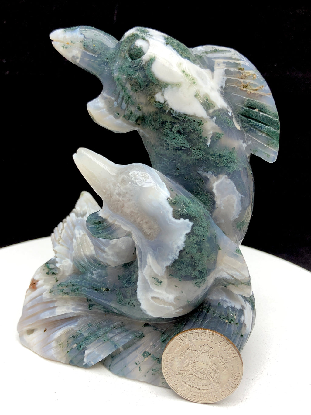 moss agate Dophin carving