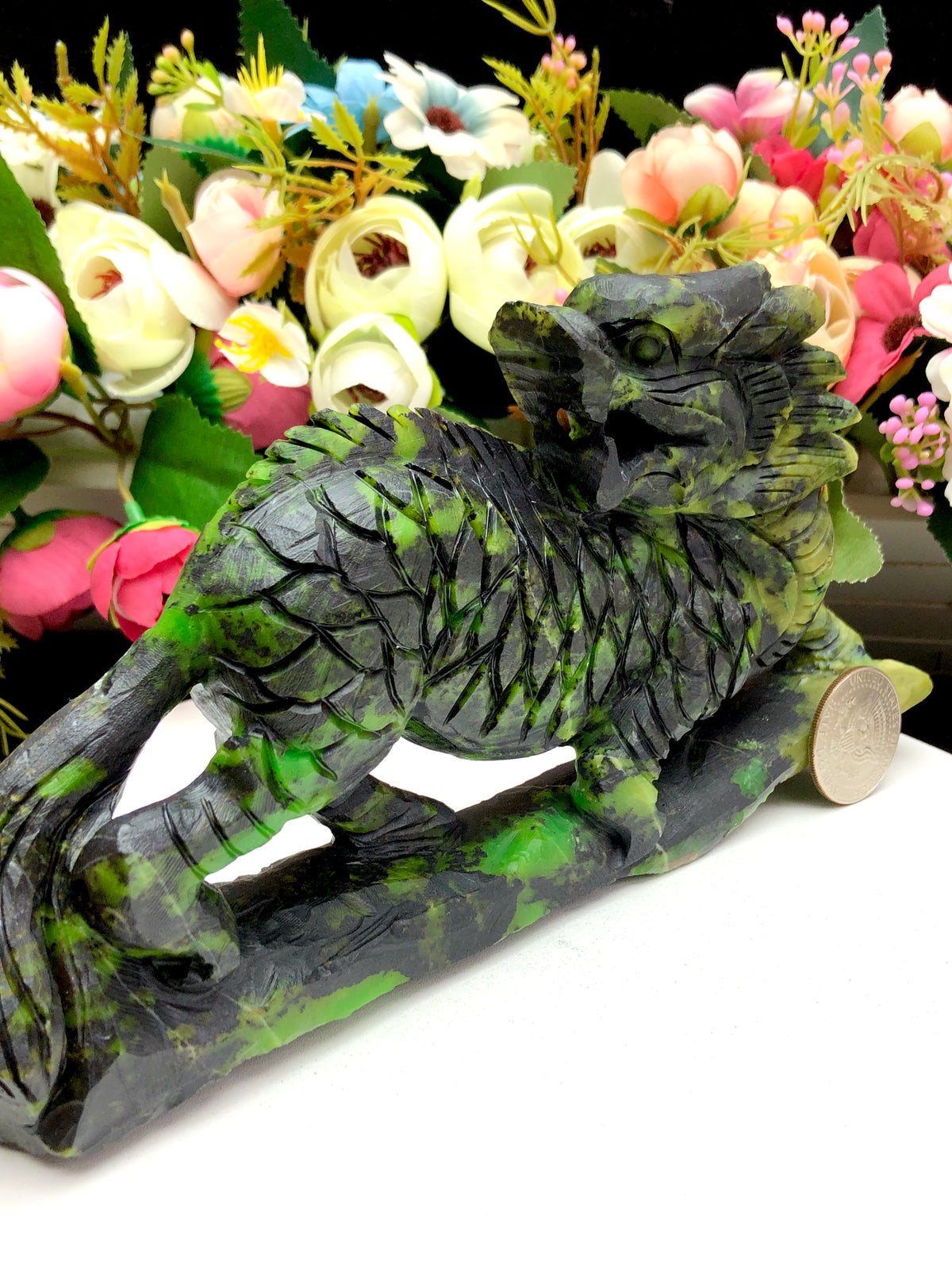 green opal qilin carving