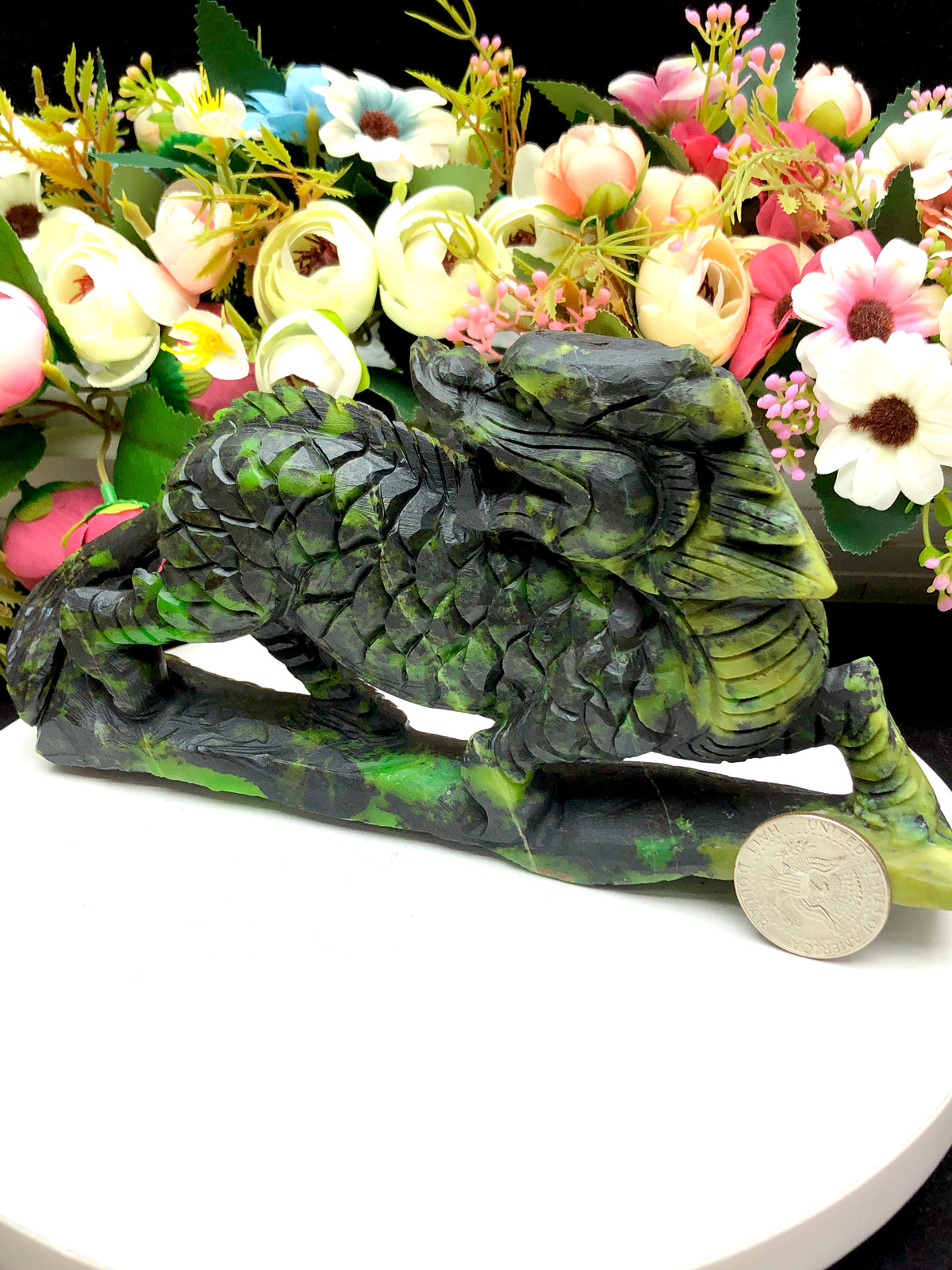 green opal qilin carving