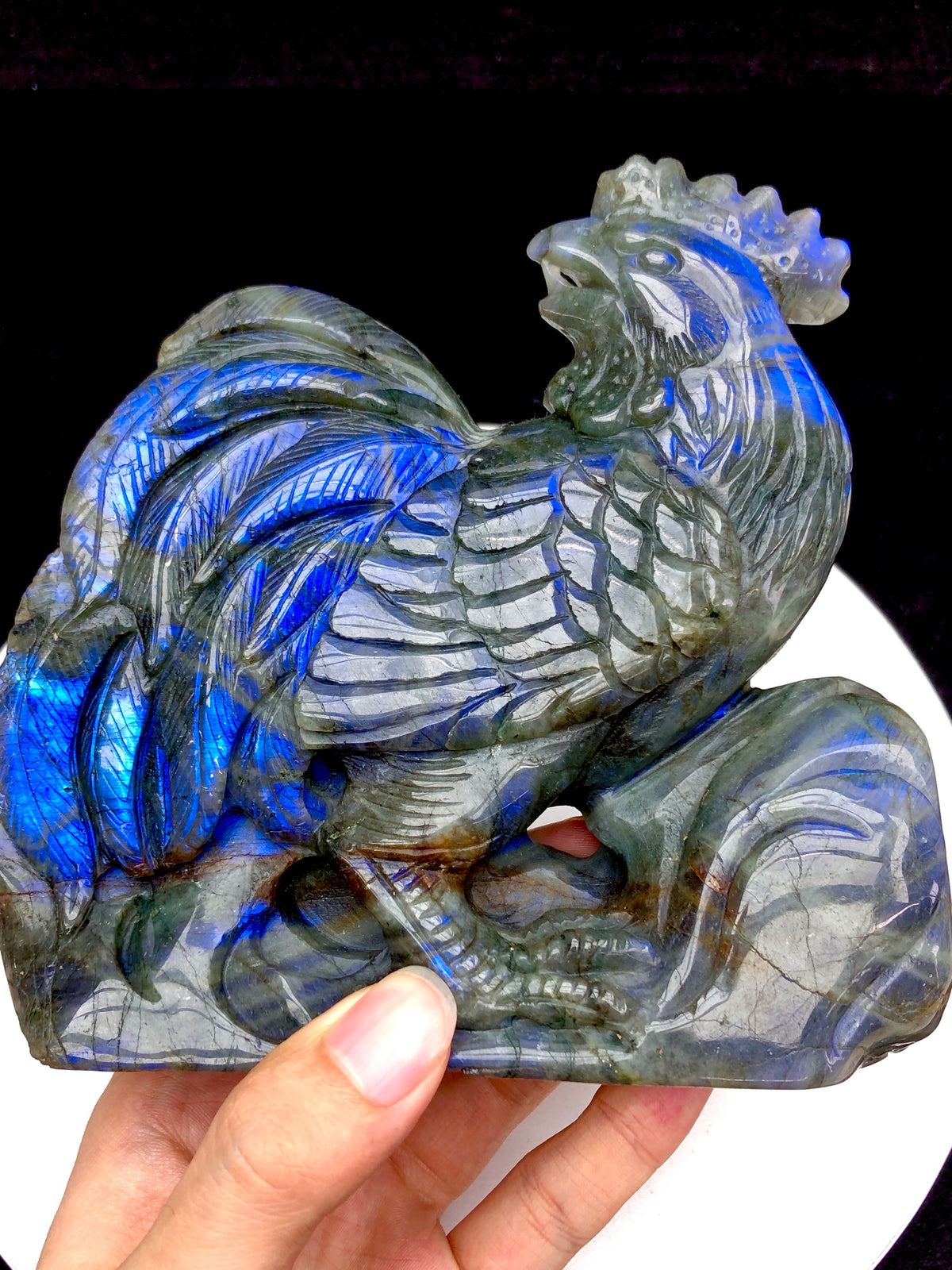 labradorite rooster carving
