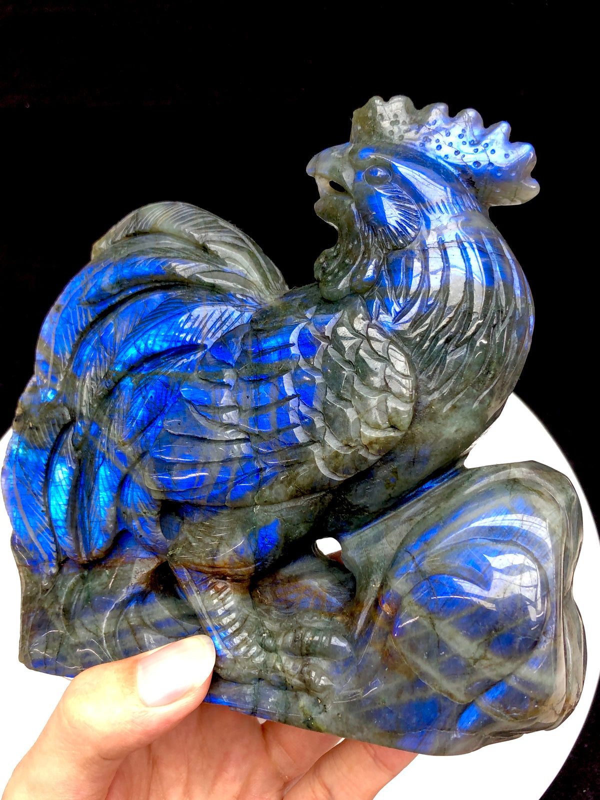 labradorite rooster carving