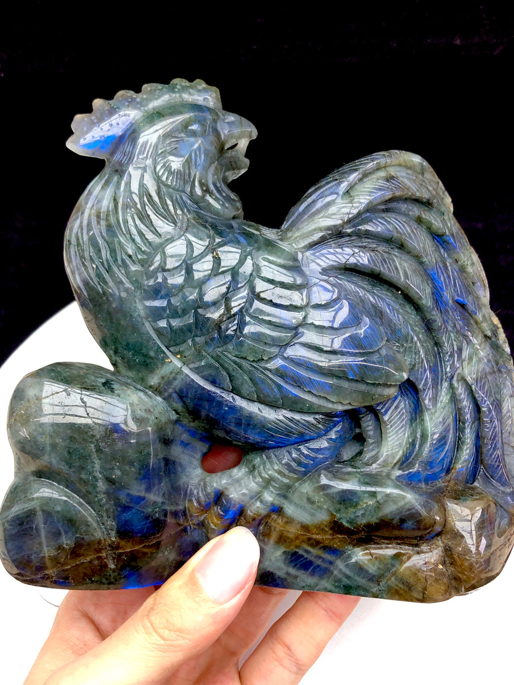 labradorite rooster carving