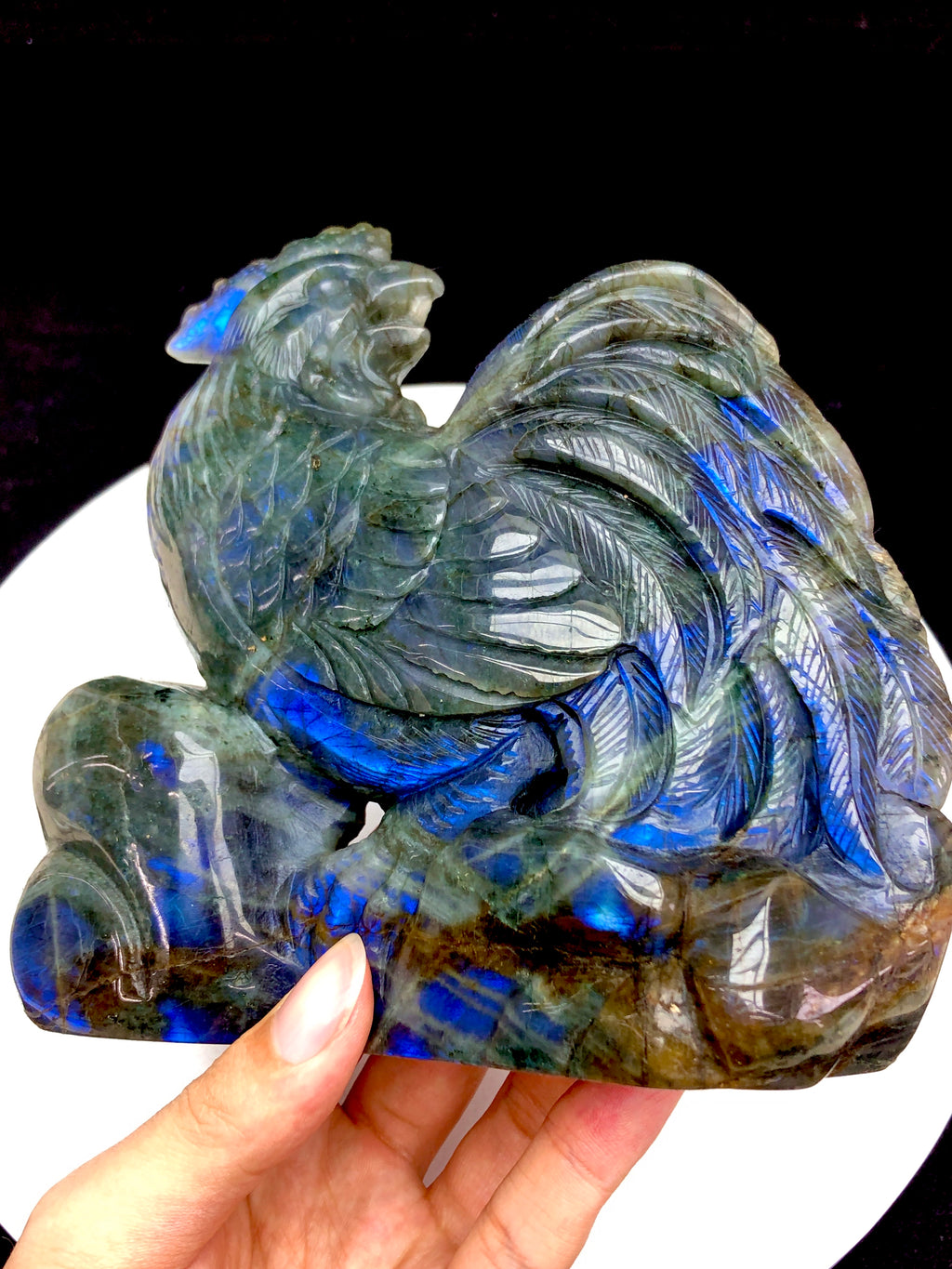 labradorite rooster carving