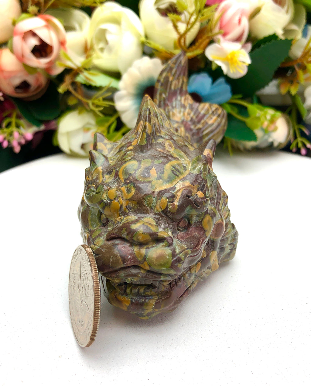 Fruit jasper dragon fish carving