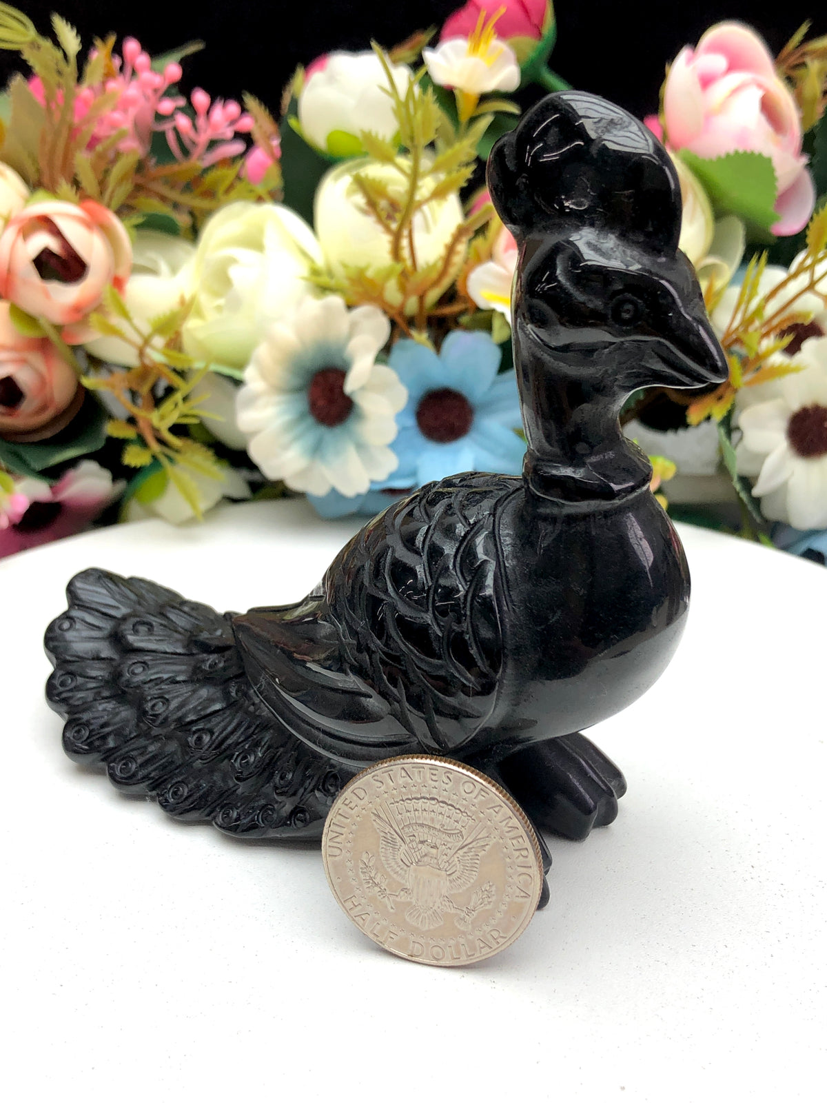 black obsidian peacock carvings
