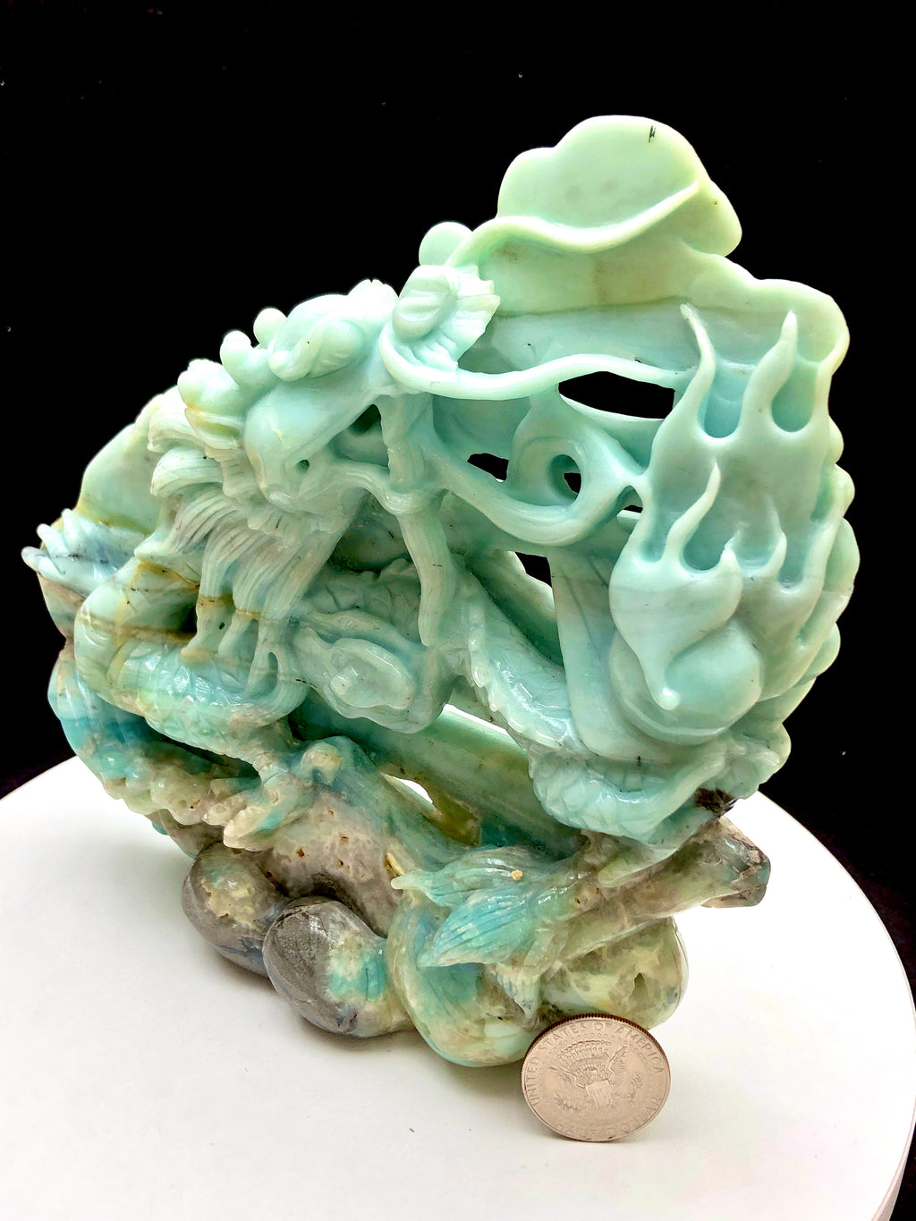 Caribbean calcite Chinese dragon carving
