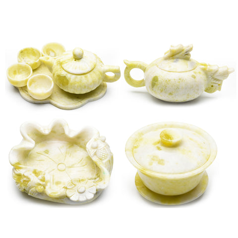 Olive jade teapot ashtray carvings【teapot & Ashtray】