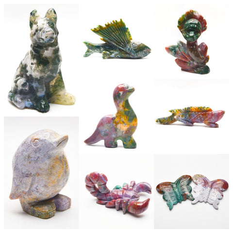 Moss agate &Ocean jasper animal carvings【8 designs】