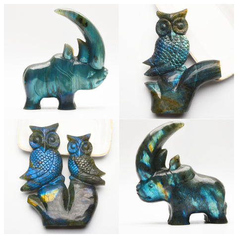 Labradorite animal carvings【Owl & Rhino】