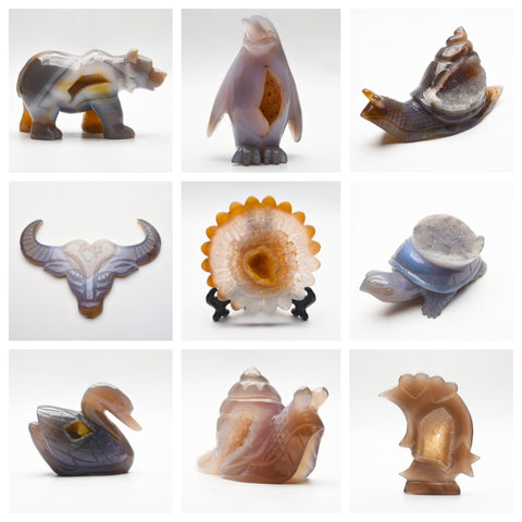 Druzy agate animal carvings【9 designs 】