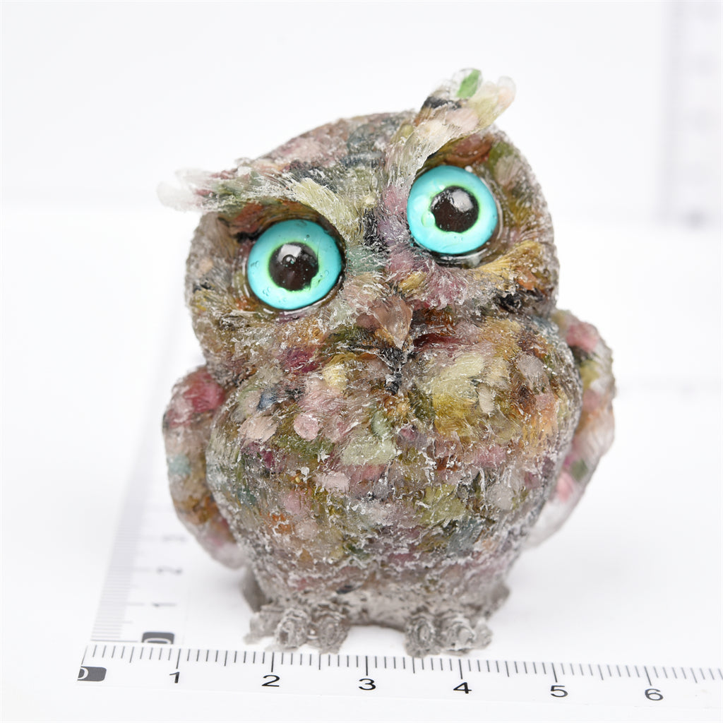 【Orgenite chips owl】Popular customers customize natural crystal ships material owls